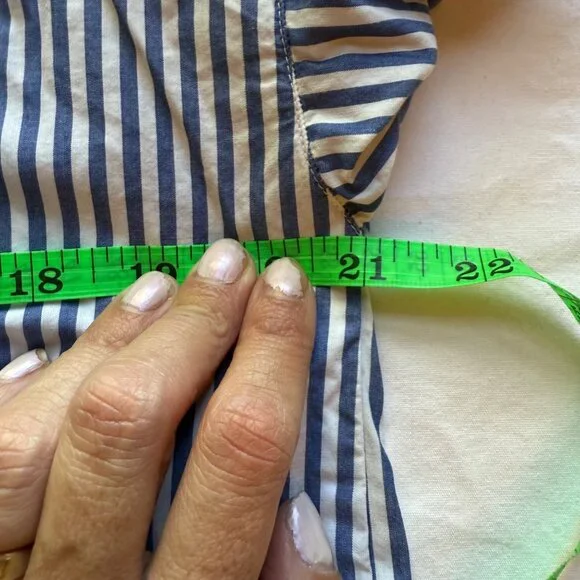 Gap Womens Blue & White Striped Long Sleeve Blouse S 100% Cotton Ruffle Neckline - Picture 8 of 10